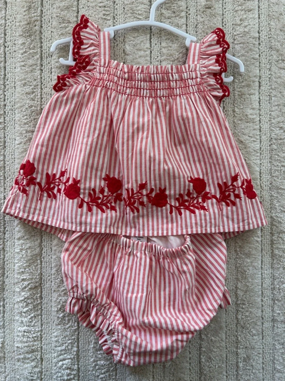 GAP Red and White Striped Floral Embroidered 2-Piece Diaper Cover Set